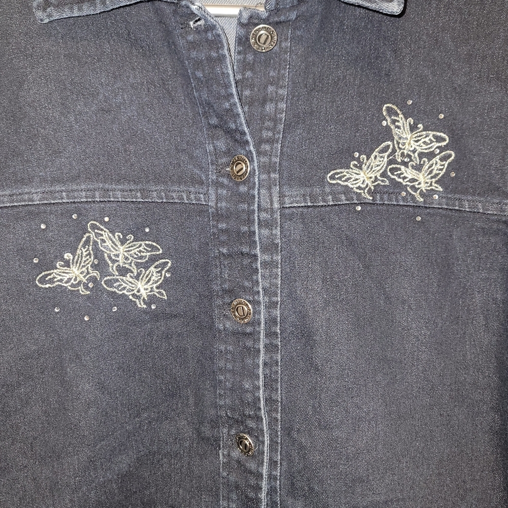 Y2K Butterfly Embroidered Denim Jacket | Dark Wash Studded | Women’s Small - Picture 8 of 8